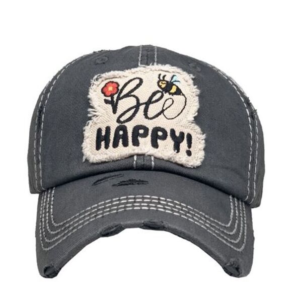 2/$30 Ladies Black Bee Happy Baseball Cap - Picture 1 of 6